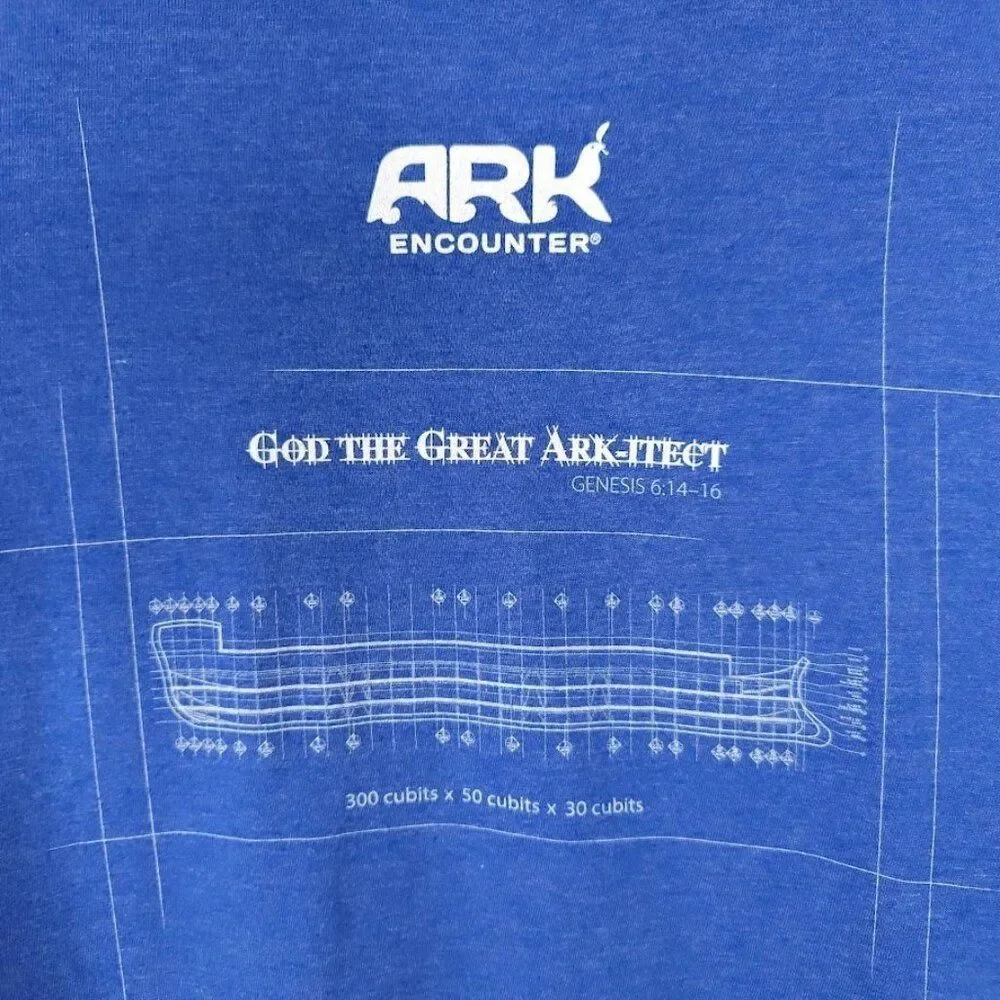 Noahs Ark T Shirt Mens Size XL Blue Construction Plans Christian Ark Encounter